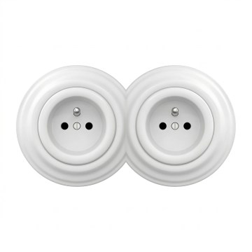 Kliklap - Podwójne retro gniazdko domowe z ramką 230V śnieżnobiałe