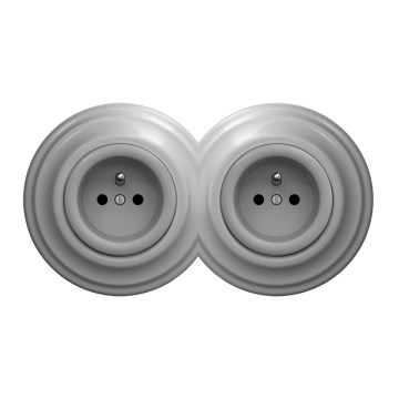 Kliklap - Podwójne retro gniazdko domowe z ramką 230V, szare
