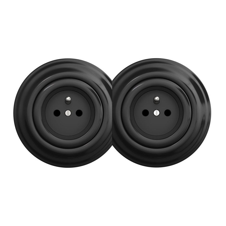 Kliklap - Podwójne retro gniazdko domowe z ramką nr 1 czarne