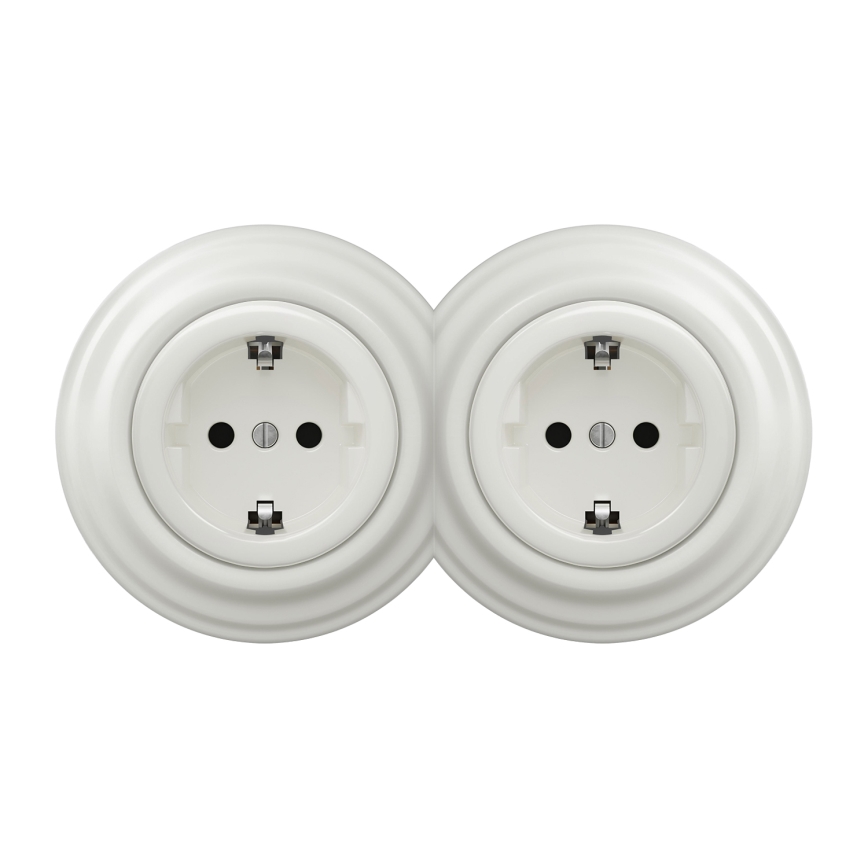 Kliklap - Podwójne retro gniazdko domowe z ramką SCHUKO 230V/16A białe