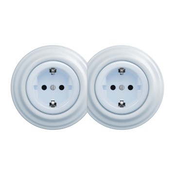 Kliklap - Podwójne retro gniazdko domowe z ramką SCHUKO 230V niebieskie