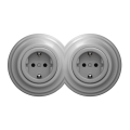 Kliklap - Podwójne retro gniazdko domowe z ramką SCHUKO 230V szare