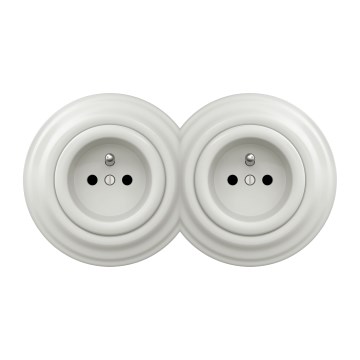 Kliklap - Podwójne retro gniazdko ścienne z ramką 230V białe