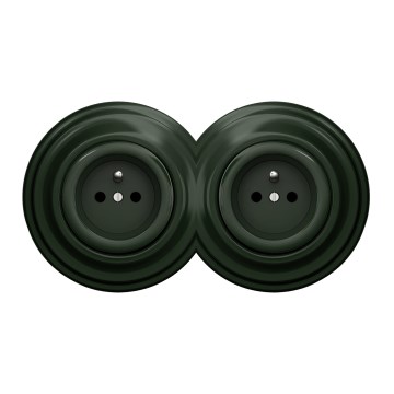 Kliklap - Podwójne retro gniazdko ścienne z ramką 230V zielone