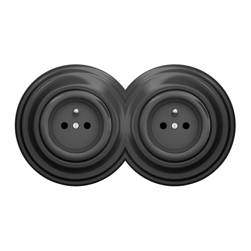 Kliklap - Podwójne retro gniazdko z ramką 230 V, antracyt