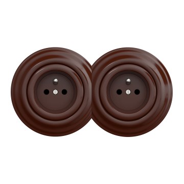 Kliklap - Podwójne retro gniazdo domowe z ramką 230V brązowe