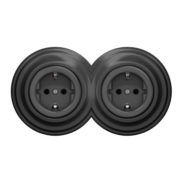 Kliklap - Podwójne retro gniazdo domowe z ramką SCHUKO 230V, antracyt