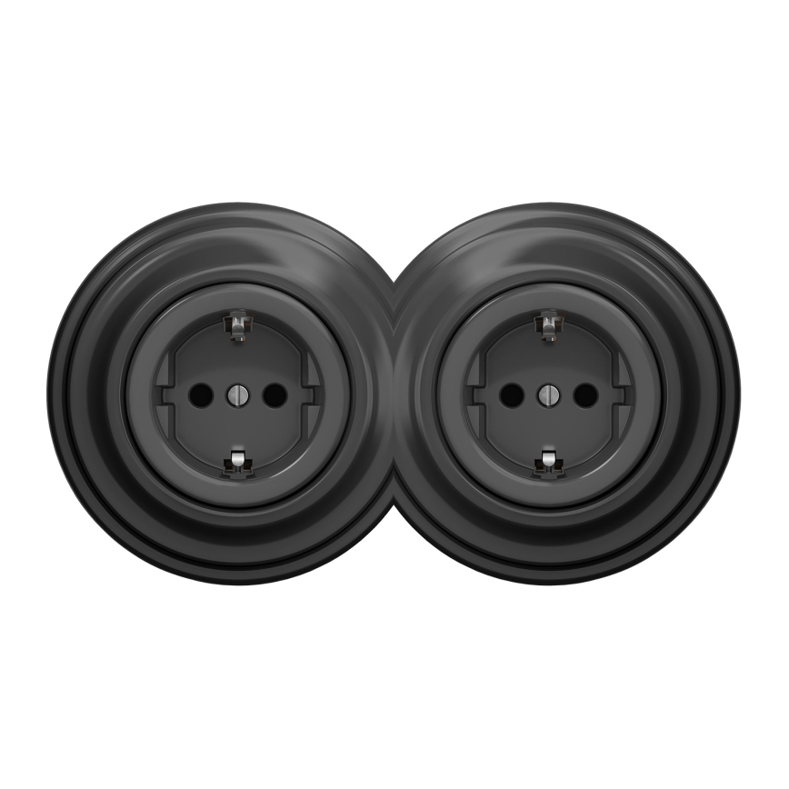 Kliklap - Podwójne retro gniazdo domowe z ramką SCHUKO 230V, antracyt