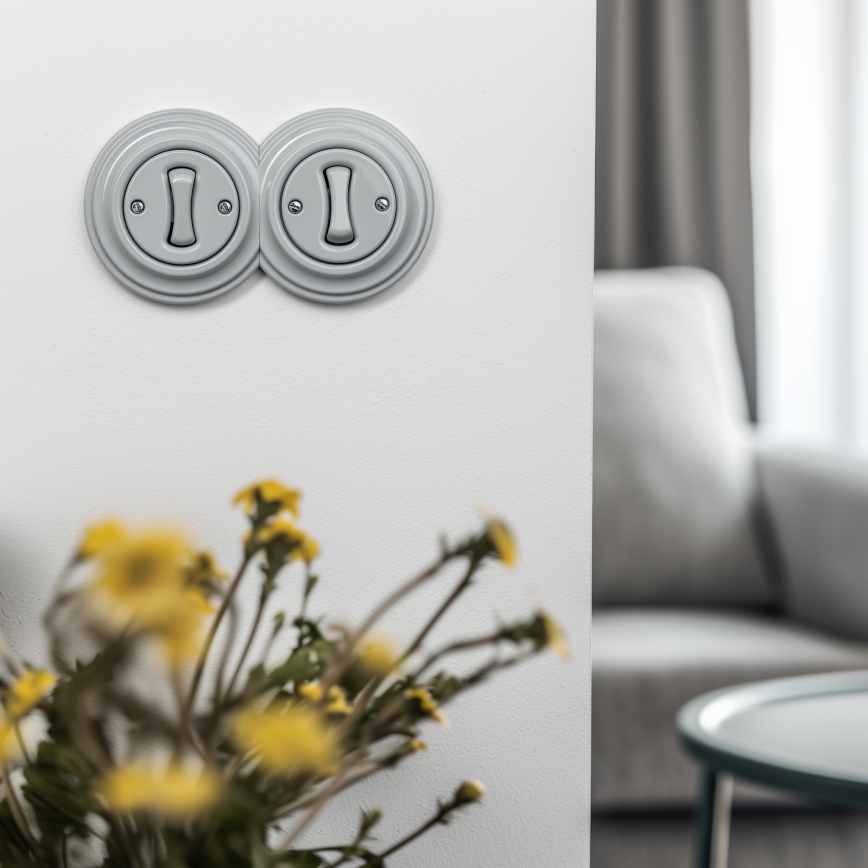 Kliklap - Podwójny retro jednobiegunowy wyłącznik z ramką nr 1, szary