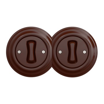 Kliklap - Podwójny retro włącznik jednobiegunowy z ramką nr 1, brązowy