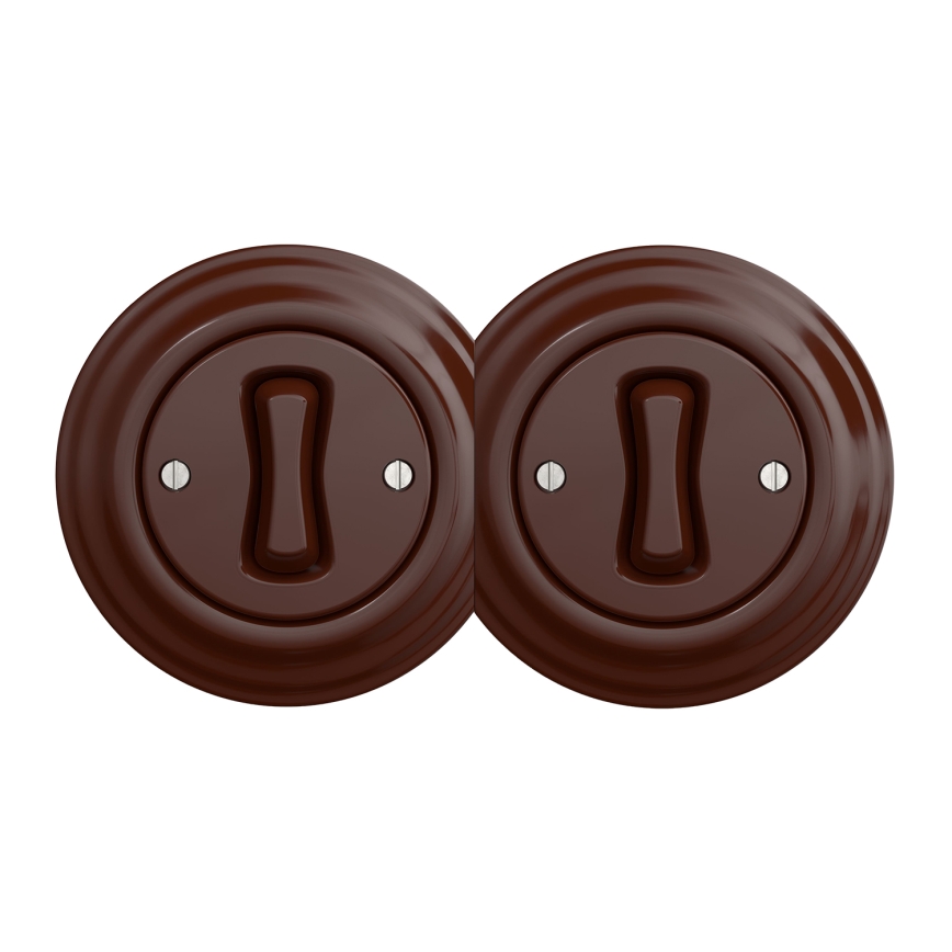 Kliklap - Podwójny retro włącznik jednobiegunowy z ramką nr 1, brązowy