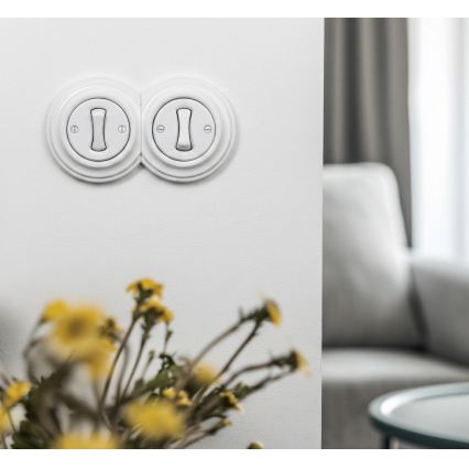 Kliklap - Podwójny retro włącznik jednobiegunowy z ramką nr 1 śnieżnobiały