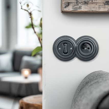 Kliklap - Podwójny retro wyłącznik jednobiegunowy z ramką nr 1 antracyt