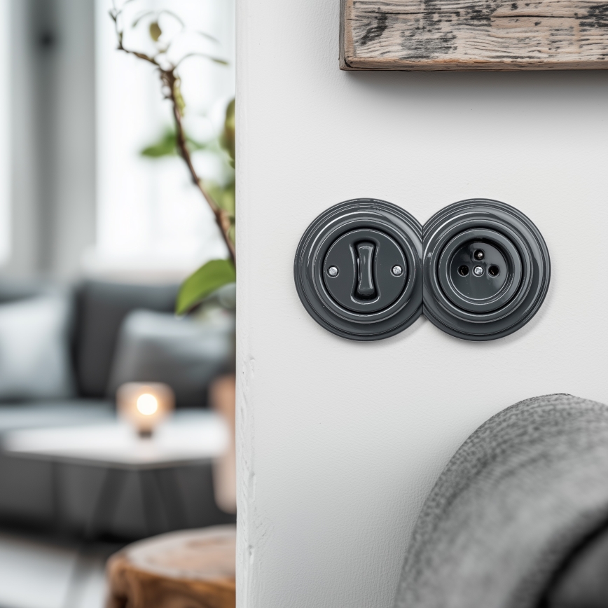 Kliklap - Podwójny retro wyłącznik jednobiegunowy z ramką nr 1 antracyt