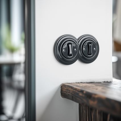 Kliklap - Podwójny retro wyłącznik jednobiegunowy z ramką nr 1 antracyt