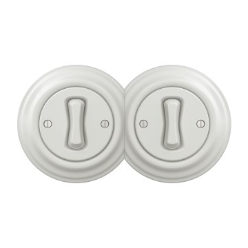 Kliklap - Podwójny retro wyłącznik jednobiegunowy z ramką nr 1, ceramiczna biel