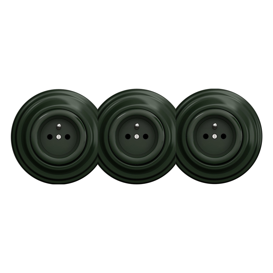 Kliklap - Potrójne retro gniazdko domowe z ramką 230 V zielone