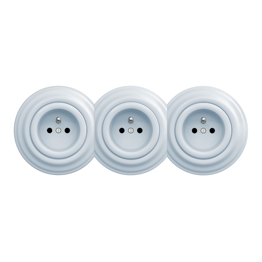 Kliklap - Potrójne retro gniazdko domowe z ramką 230V niebieskie