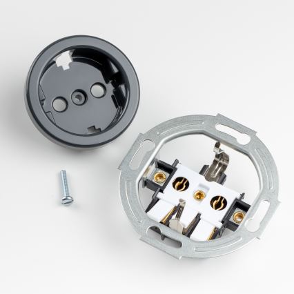 Kliklap - Potrójne retro gniazdko domowe z ramką SCHUKO 230 V antracyt