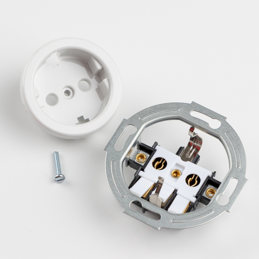 Kliklap - Potrójne retro gniazdko domowe z ramką SCHUKO 230V, białe, ceramiczne