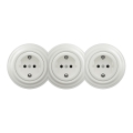Kliklap - Potrójne retro gniazdko domowe z ramką SCHUKO 230V, ceramiczna biel