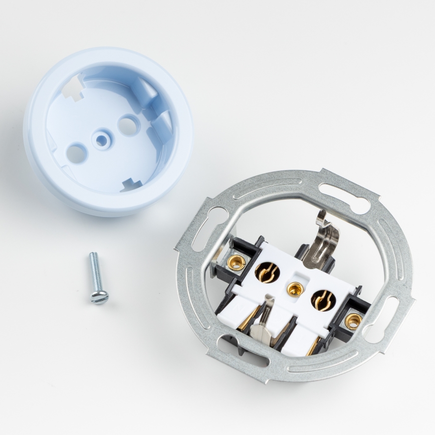 Kliklap - Potrójne retro gniazdko domowe z ramką SCHUKO 230V, niebieskie