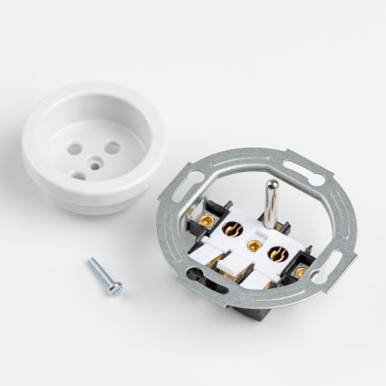 Kliklap - Potrójne retro gniazdko ścienne z ramką 230 V, ceramiczne, białe