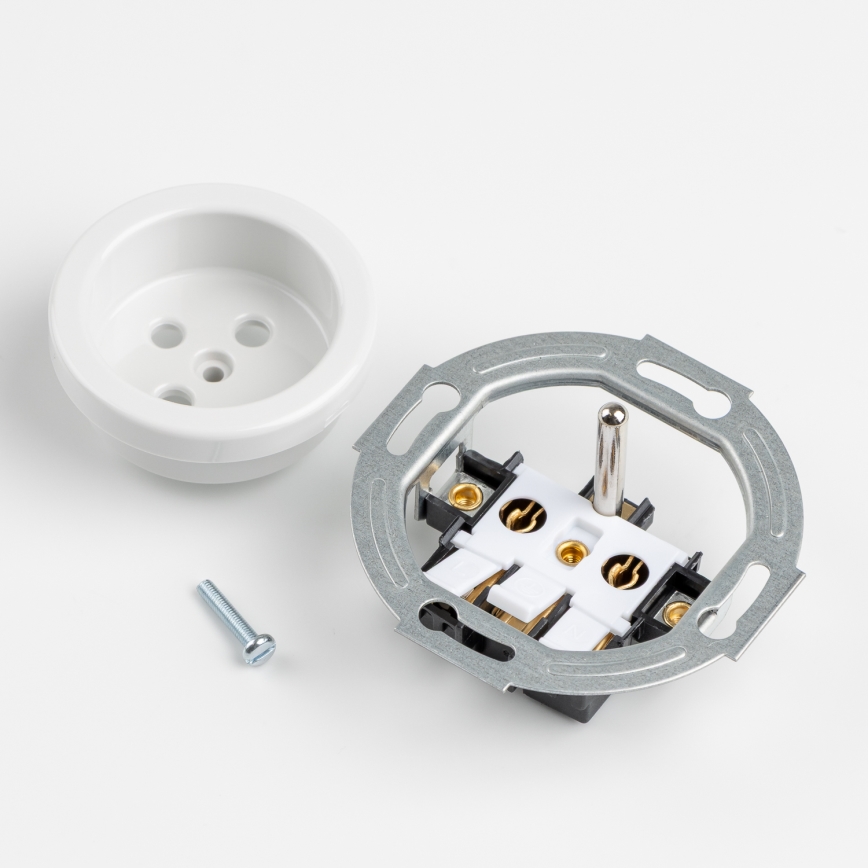 Kliklap - Potrójne retro gniazdko ścienne z ramką 230 V, ceramiczne, białe