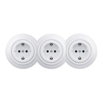 Kliklap - Potrójne retro gniazdo domowe z ramką SCHUKO 230V śnieżnobiałe
