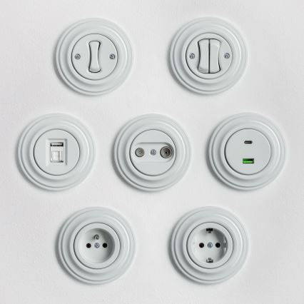 Kliklap - Retro biały ceramiczny łącznik krzyżowy z ramką nr 7