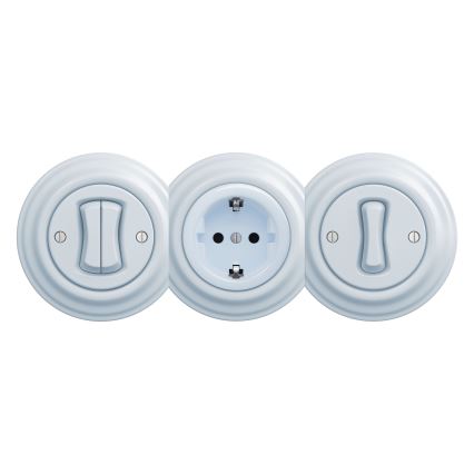 Kliklap - Retro gniazdko domowe bez ramki SCHUKO 230V/16A, niebieskie