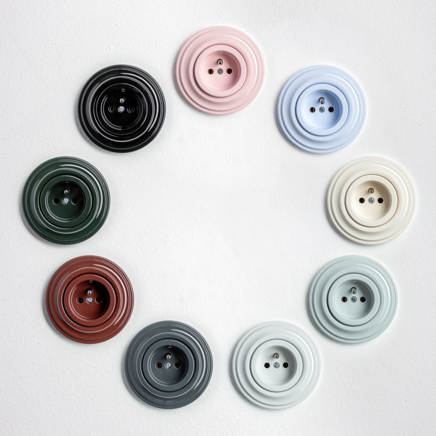 Kliklap - Retro gniazdko domowe z ramką 230 V szare