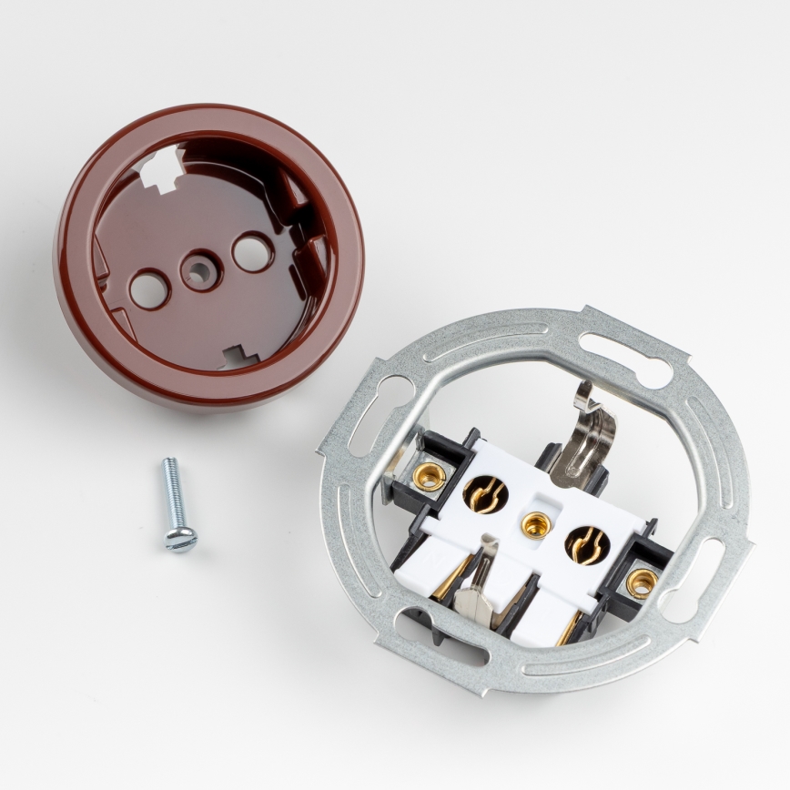 Kliklap - Retro gniazdko domowe z ramką SCHUKO 230V/16A brązowe