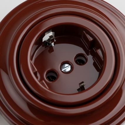 Kliklap - Retro gniazdko domowe z ramką SCHUKO 230V/16A brązowe