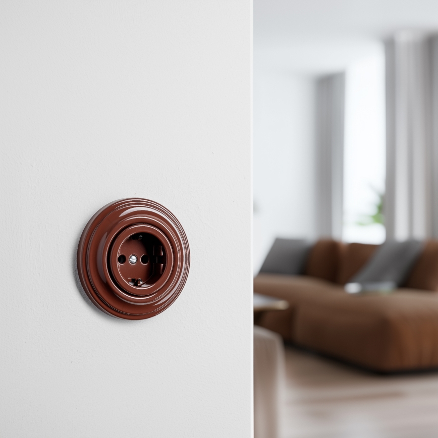 Kliklap - Retro gniazdko domowe z ramką SCHUKO 230V/16A brązowe
