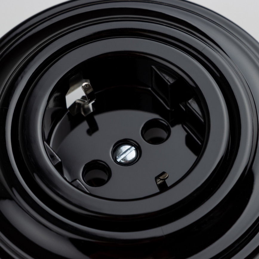 Kliklap - Retro gniazdko domowe z ramką SCHUKO 230V/16A czarne