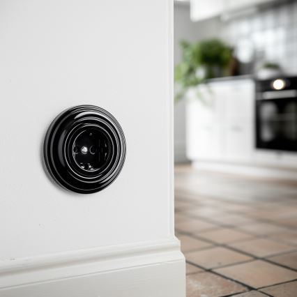 Kliklap - Retro gniazdko domowe z ramką SCHUKO 230V/16A czarne