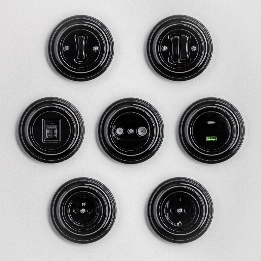 Kliklap - Retro gniazdko domowe z ramką SCHUKO 230V/16A czarne