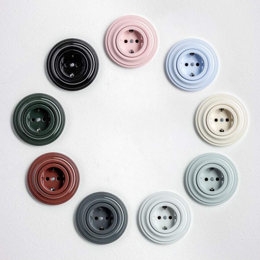 Kliklap - Retro gniazdko domowe z ramką SCHUKO 230V/16A śnieżnobiałe