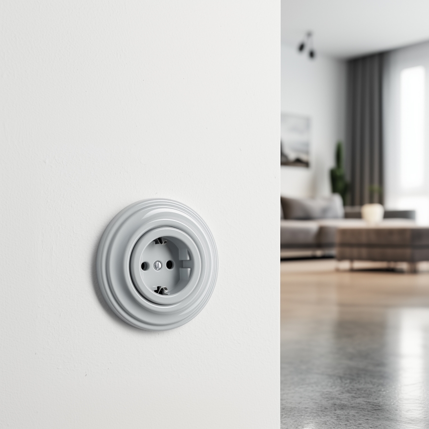 Kliklap - Retro gniazdko domowe z ramką SCHUKO 230V/16A szare