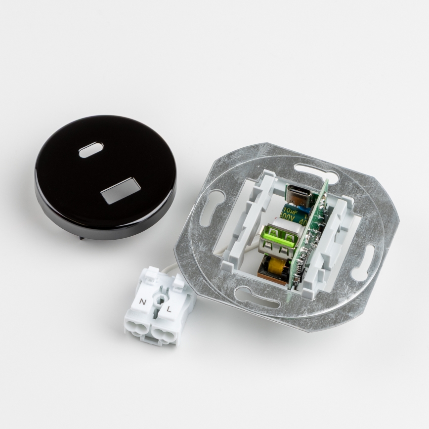 Kliklap - Retro gniazdko USB A+C z ramką czarne