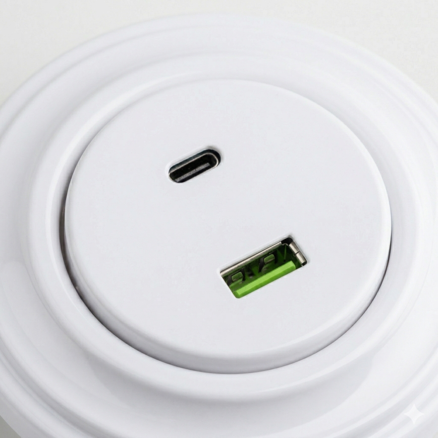 Kliklap - Retro gniazdko USB A+C z ramką śnieżnobiałą