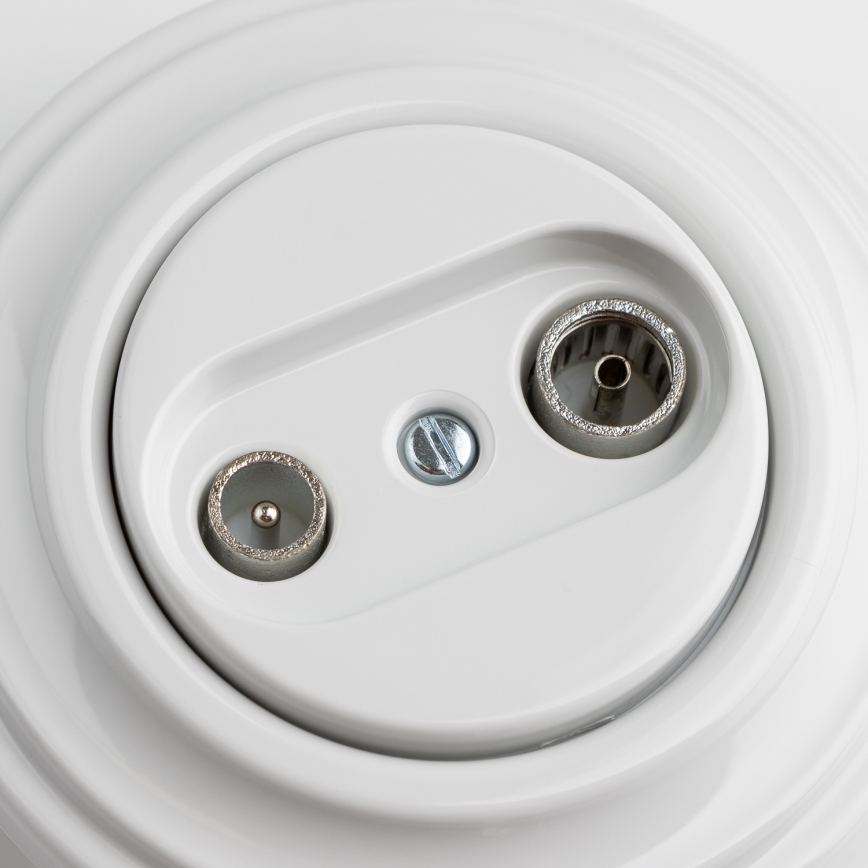 Kliklap - Retro gniazdo abonenckie TV+R (końcowe) z ramką ceramiczną, białe