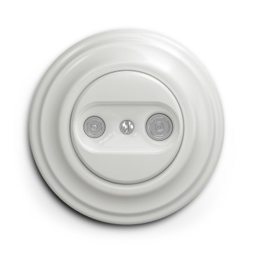 Kliklap - Retro gniazdo abonenckie TV+R (przelotowe) z białą ceramiczną ramką