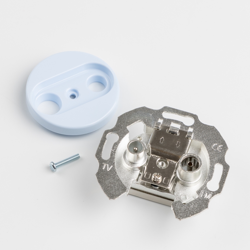 Kliklap - Retro gniazdo abonenckie TV+R (przelotowe) z ramką, niebieskie