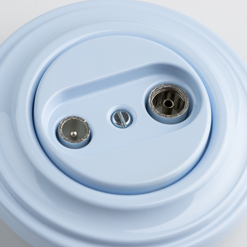 Kliklap - Retro gniazdo abonenckie TV+R (przelotowe) z ramką, niebieskie