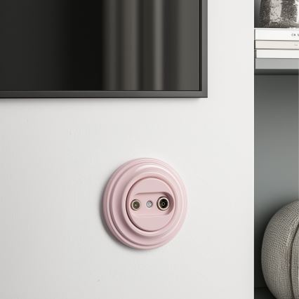 Kliklap – Retro gniazdo abonenckie TV+R (przelotowe) z ramką w kolorze starego różu