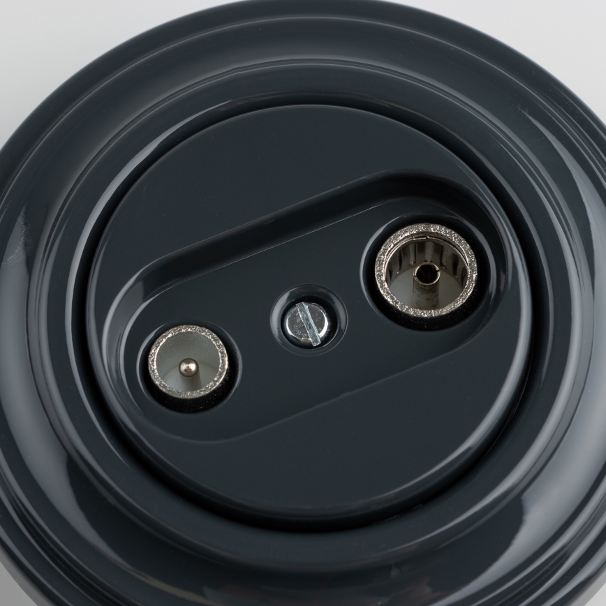 Kliklap - Retro gniazdo antenowe TV+R (przelotowe) z ramką antracytową