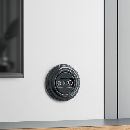 Kliklap - Retro gniazdo antenowe TV+R (przelotowe) z ramką antracytową