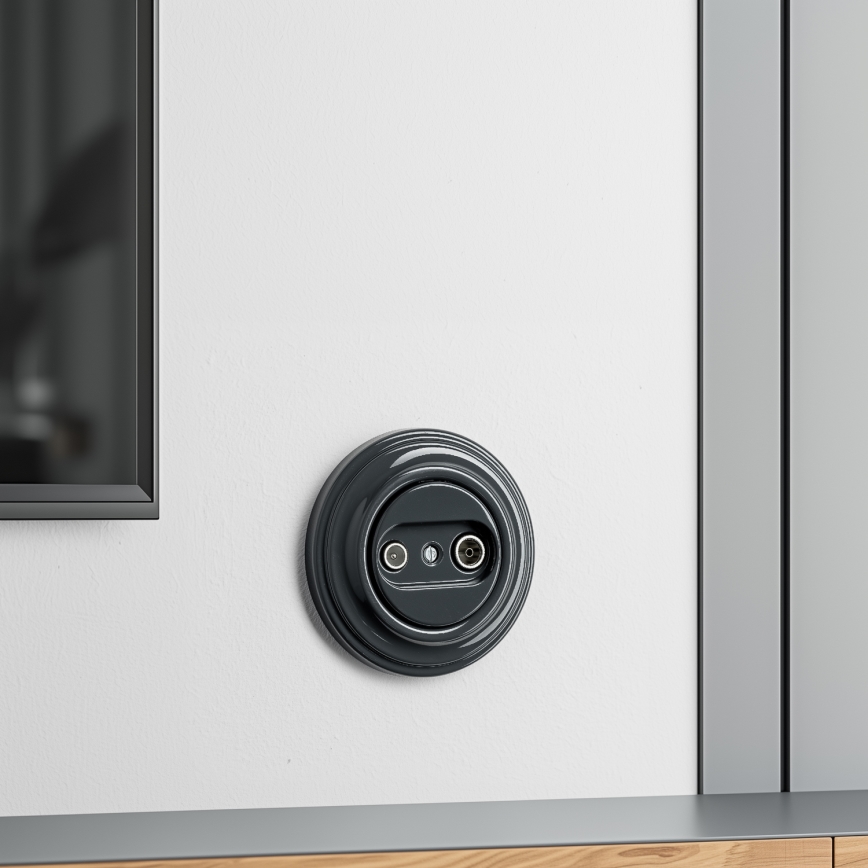 Kliklap - Retro gniazdo antenowe TV+R (przelotowe) z ramką antracytową